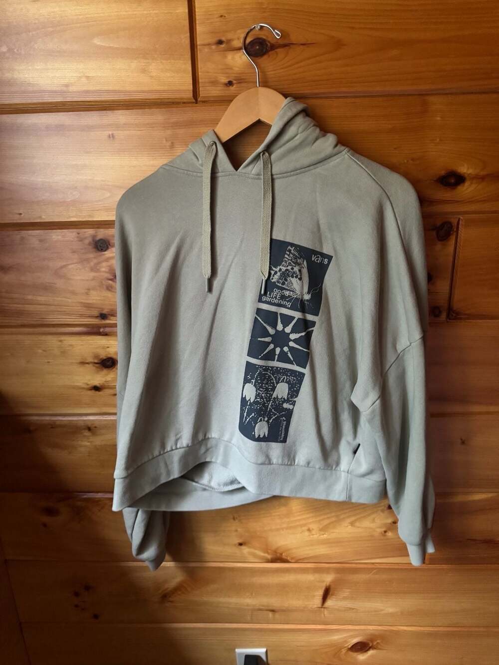 Vans Graphic Print Cropped Hoodie Sage Green